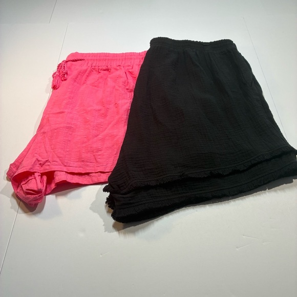 2 Pairs Of Cotton Pull On Shorts 3x - 1 Pink, 1 Black Plus Size - Picture 1 of 12